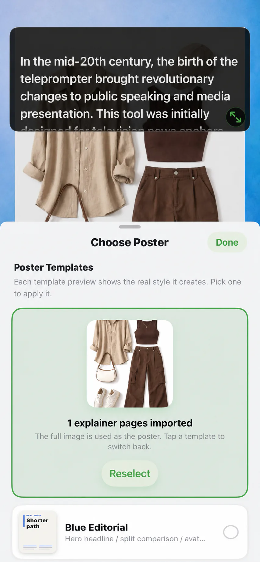 Choosing a poster from the phone photo library